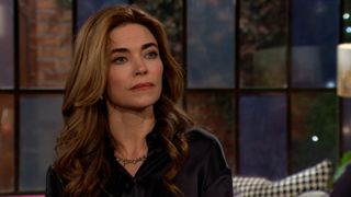 Amelia Heinle as Victoria in all black in The Young and the Restless