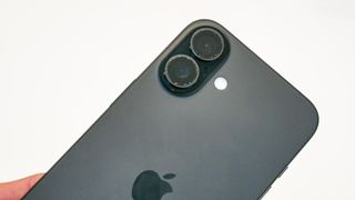 Closeup of Apple iPhone 16 Plus cameras.