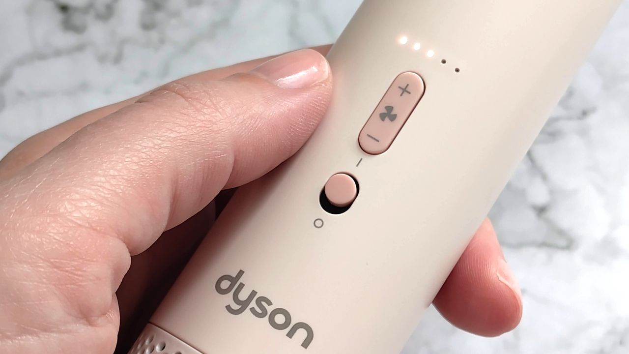 Close-up of Dyson HushJet Mini Cool fan controls