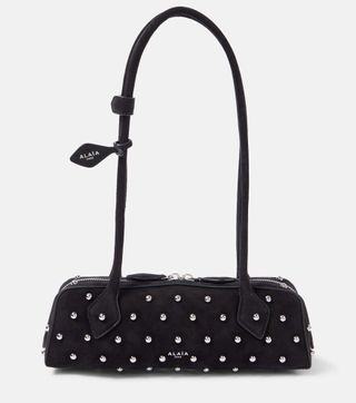 Le Teckel Small Studded Suede Shoulder Bag