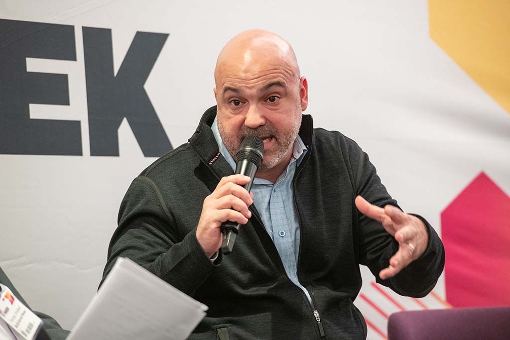Jesus Lara, president of local media at TelevisaUnivision, speaks during "The Local Broadcaster&rsquo;s Keynote.&ldquo;