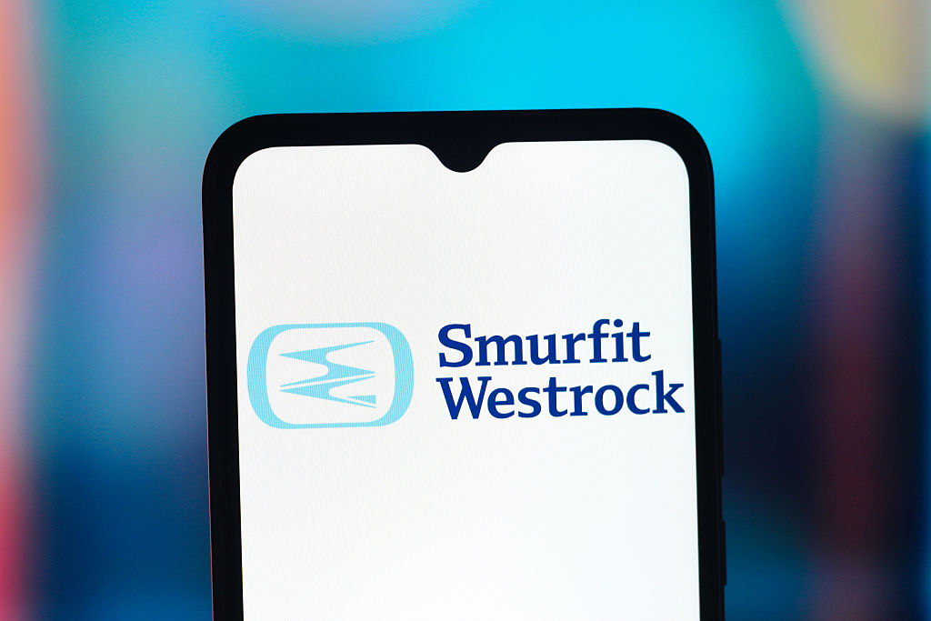Smurfit Westrock logo on a smartphone