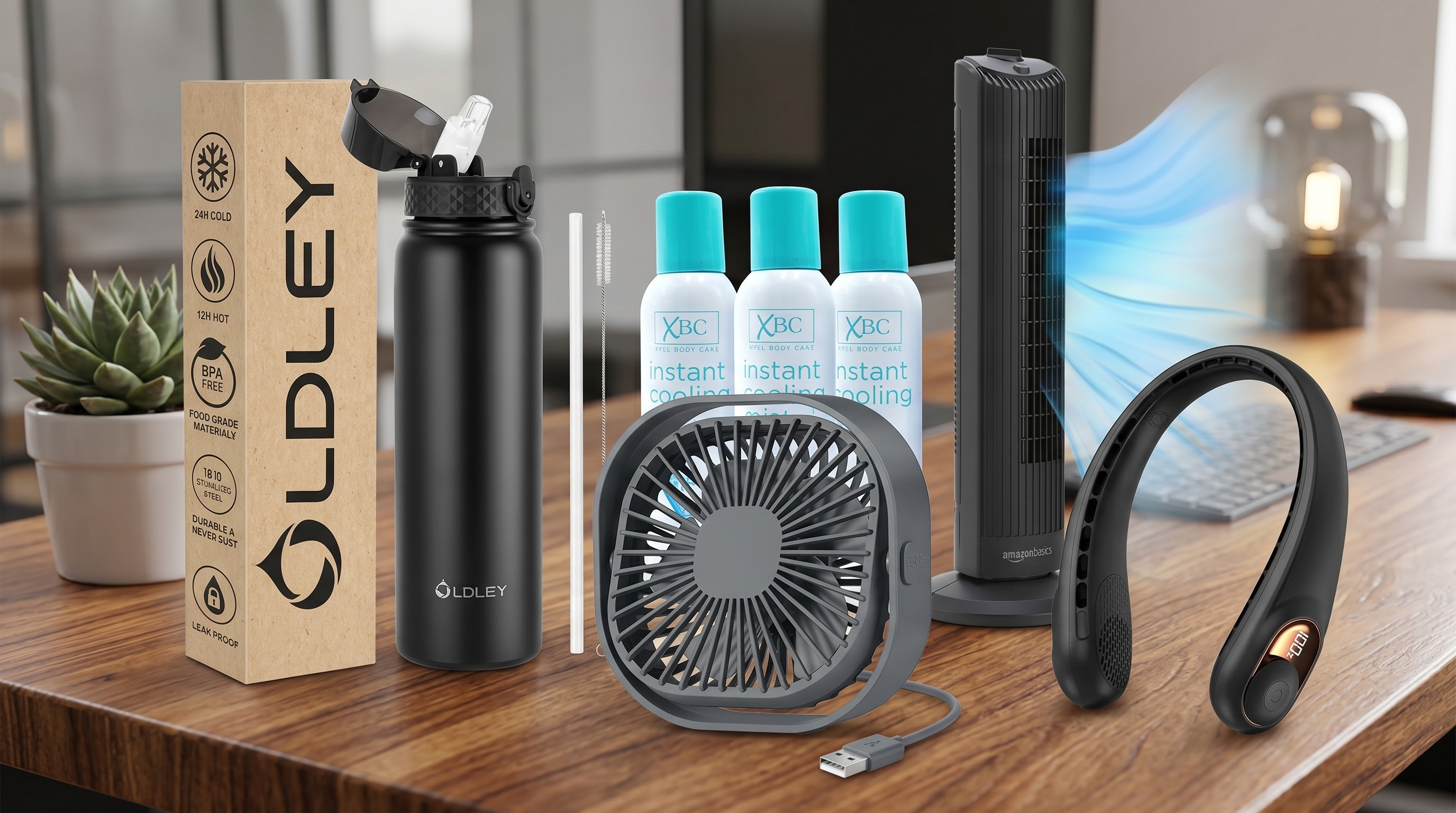 cooling products on a desk 
