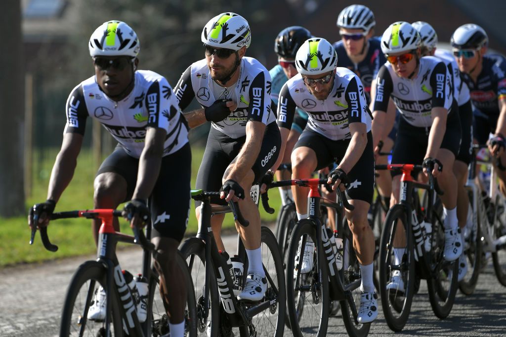 DOUR BELGIUM MARCH 02 Reinardt Janse Van Rensburg Carlos Barbero Cuesta of Spain and Team Qhubeka Assos during the 53rd Grand Prix Le Samyn 2021 Mens Elite a 2054km race from Quaregnon to Dour GPSamyn on March 02 2021 in Dour Belgium Photo by Luc ClaessenGetty Images