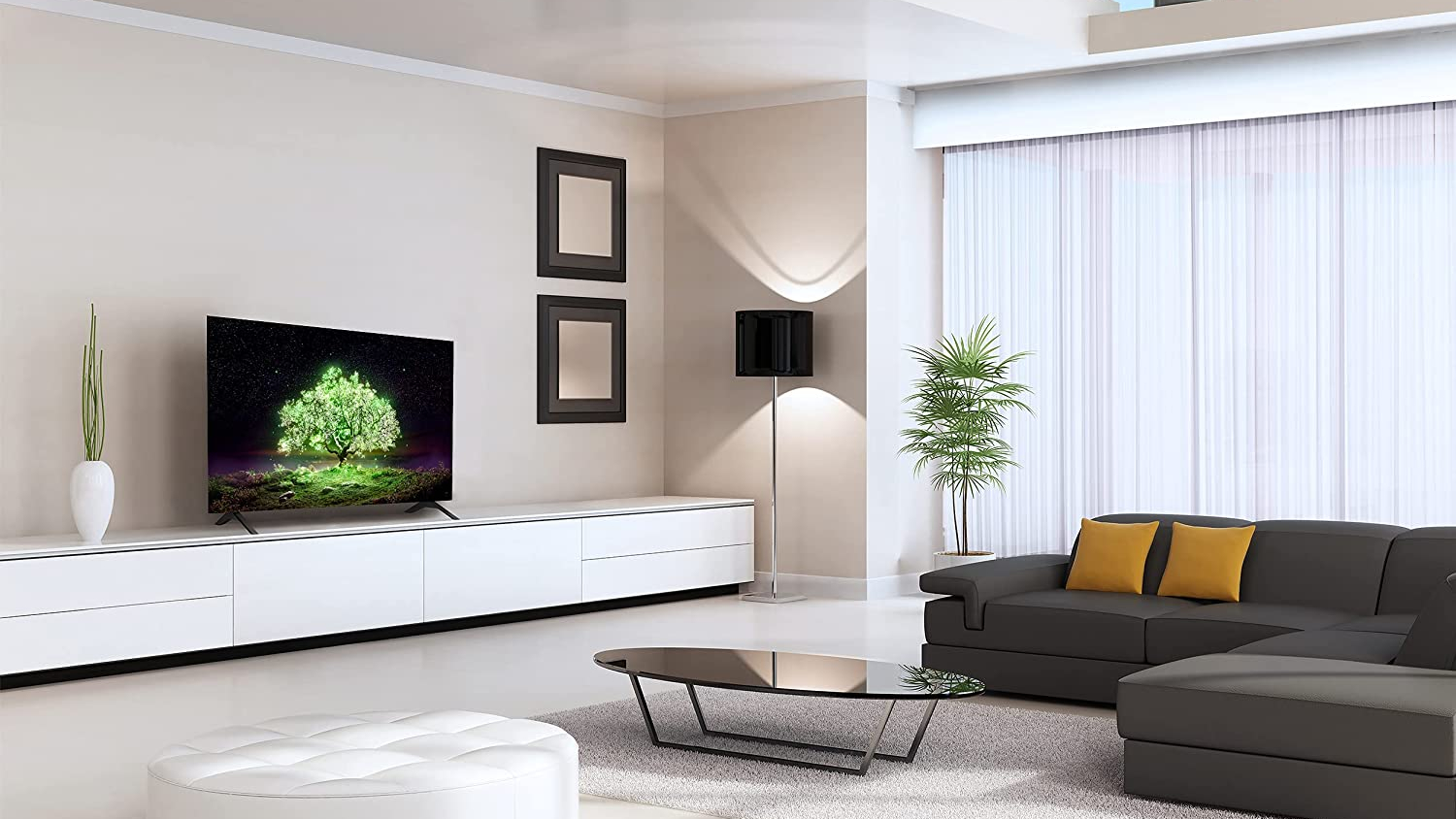 Lg Oled A1 Assis Dans Le Salon D'Un Appartement Moderne