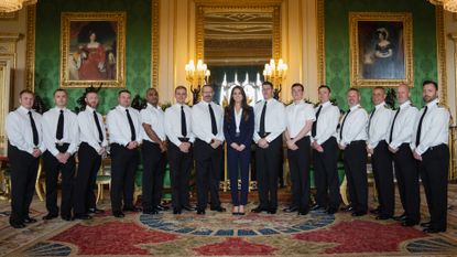 Catherine, Princess of Wales, holds an audience with the Royal Navy Ship's Company of HMS GLASGOW at Windsor Castle on September 29, 2022 in Windsor, England. The Princess of Wales has been appointed as sponsor of HMS Glasgow, which is under construction in Govan, Scotland. 