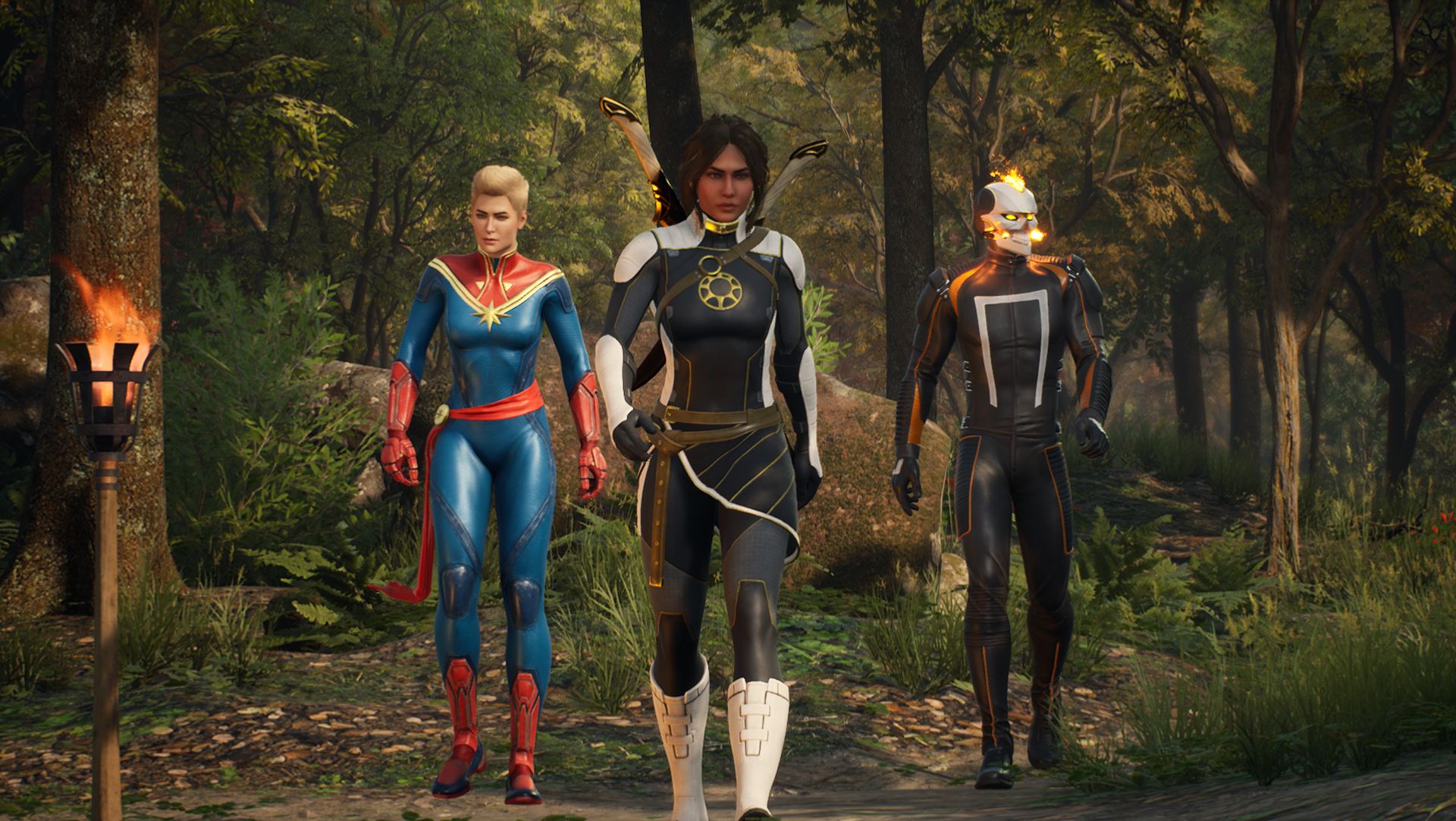 Captain Marvel, Ghost Rider and the Hunter in Midnight Suns