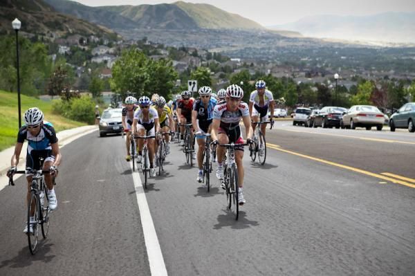 Brad White (UnitedHealthcare) leads the chase as the group approaches the final climb.