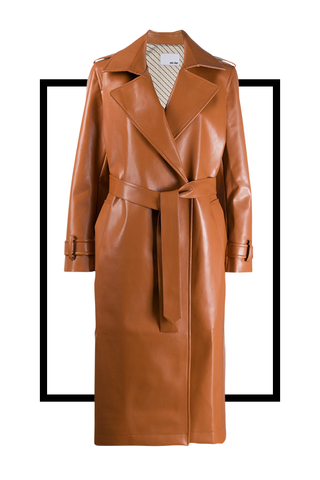 Belted Faux Leather Trench Coat