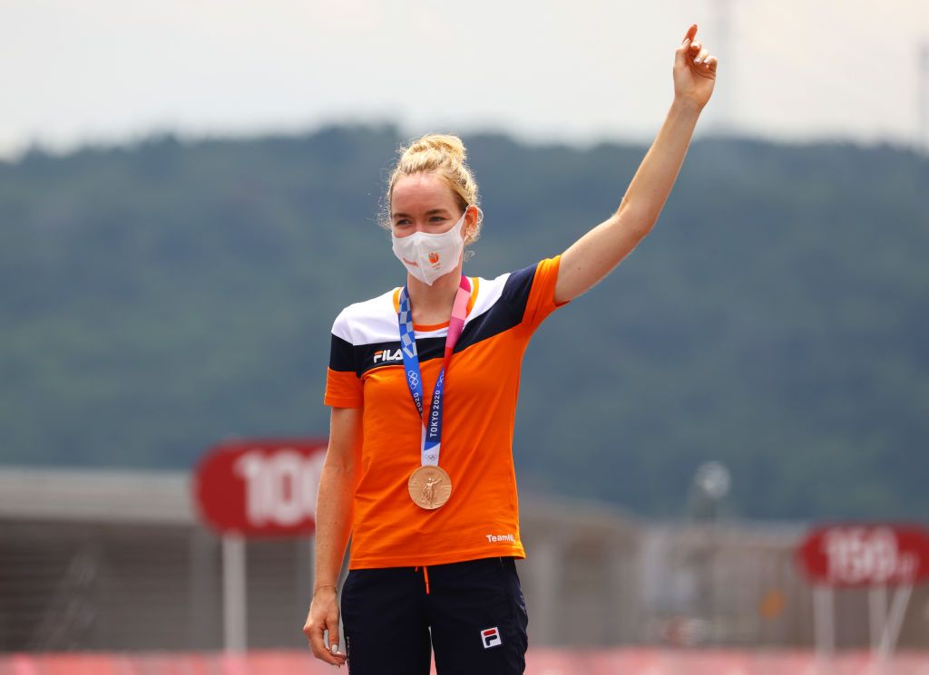 OYAMA JAPAN JULY 28 Anna van der Breggen of Team Netherlands poses with the bronze medal after the Womens Individual time trial on day five of the Tokyo 2020 Olympic Games at Fuji International Speedway on July 28 2021 in Oyama Shizuoka Japan Photo by Tim de WaeleGetty Images