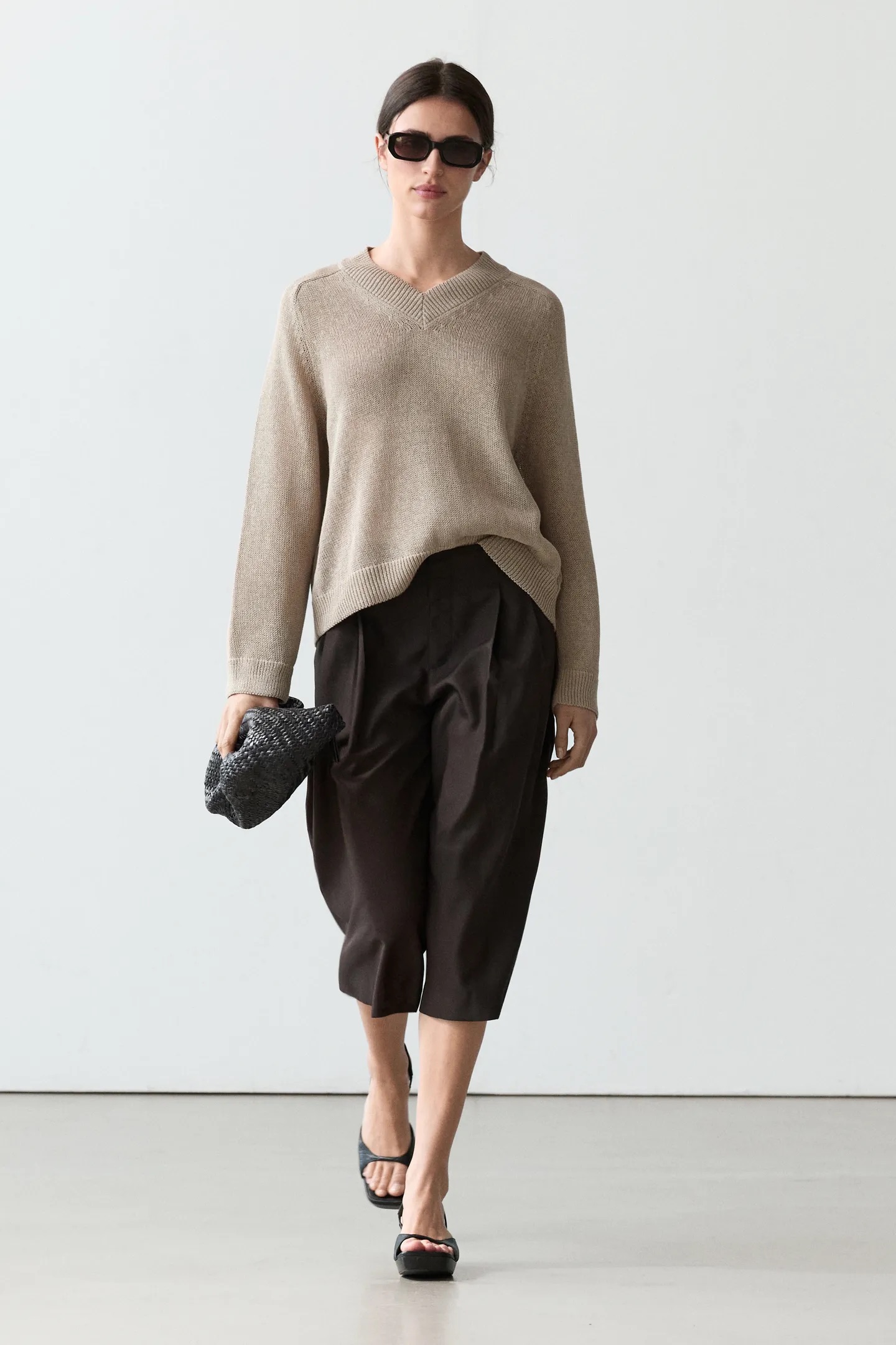 Massimo Dutti, Cotton Blend V-Neck Knit Sweater