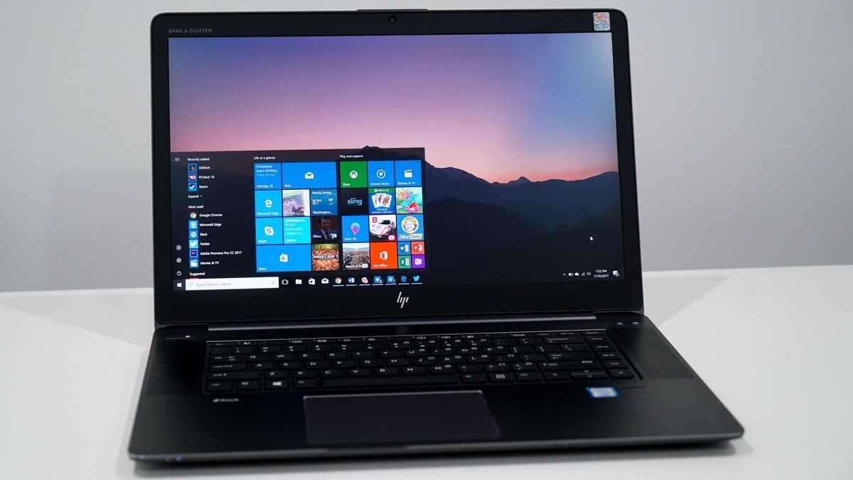 Windows 10 Start menu on HP ZBook Studio G4