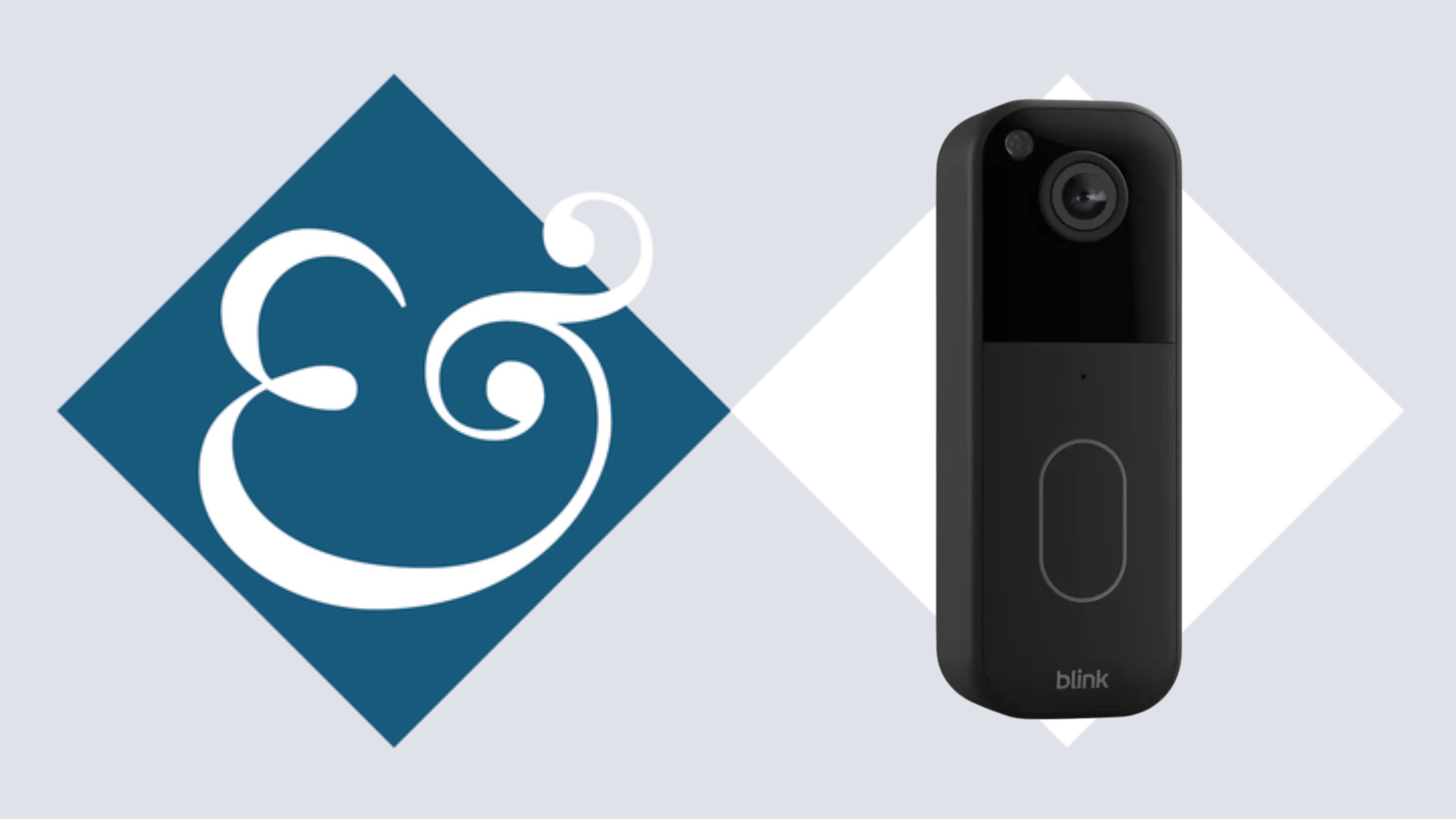 Blink Video Doorbell on tile backgroud next to Homes &amp; Gardens '&amp;' logo.