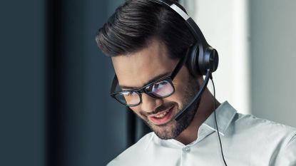 Creative Chat USB review, man wearing the headset