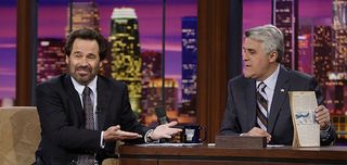 Dennis Miller, left, during an interview with Jay Leno on December 5, 2006
