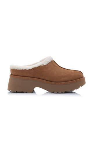 Cozy New Heights Suede and Shearling Clogs