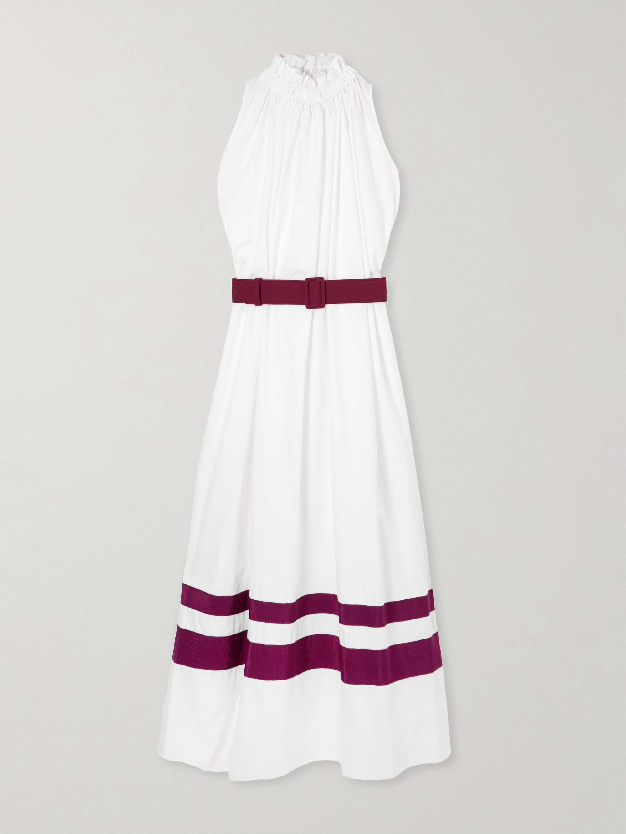Camogli Grosgrain-Trimmed Belted Cotton-Twill Midi Dress