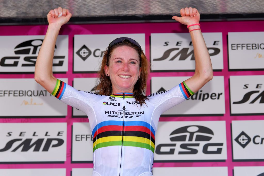 Annemiek van Vleuten on the podium after stage 4