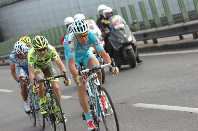 Vincenzo Nibali (Astana) drives the break