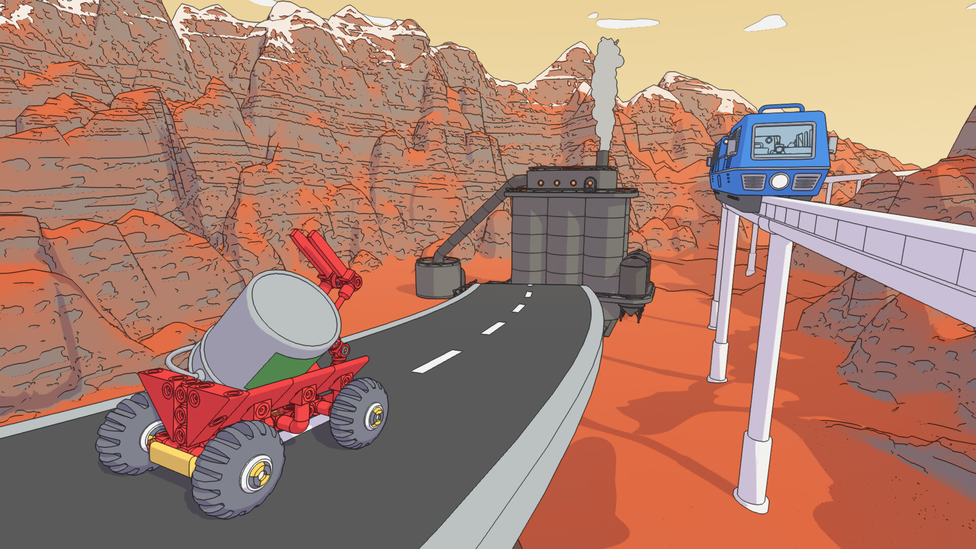 Screenshot from Mars First Logistics, a physics-based simulator about building Mars Rovers to transport cargo.