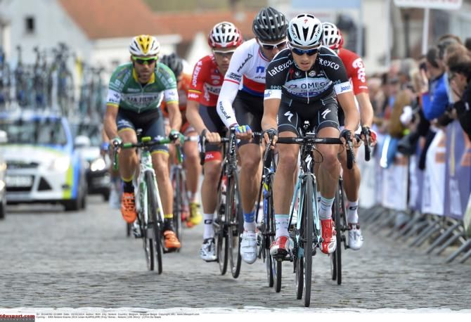 Julian Alaphilippe (Omega Pharma-Quick Step) leading the bunch