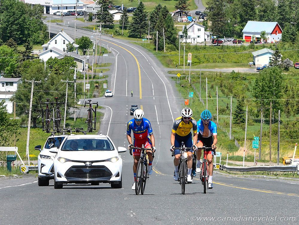 The 3 rider break during stage 1 at Tour de Beauce: Bruno Langlois (Brunei Continental Cycling Team), Adam Jamieson (Team Canada) and Ignacio De Jesus Prado Juarez (Canel's - Specialized)
