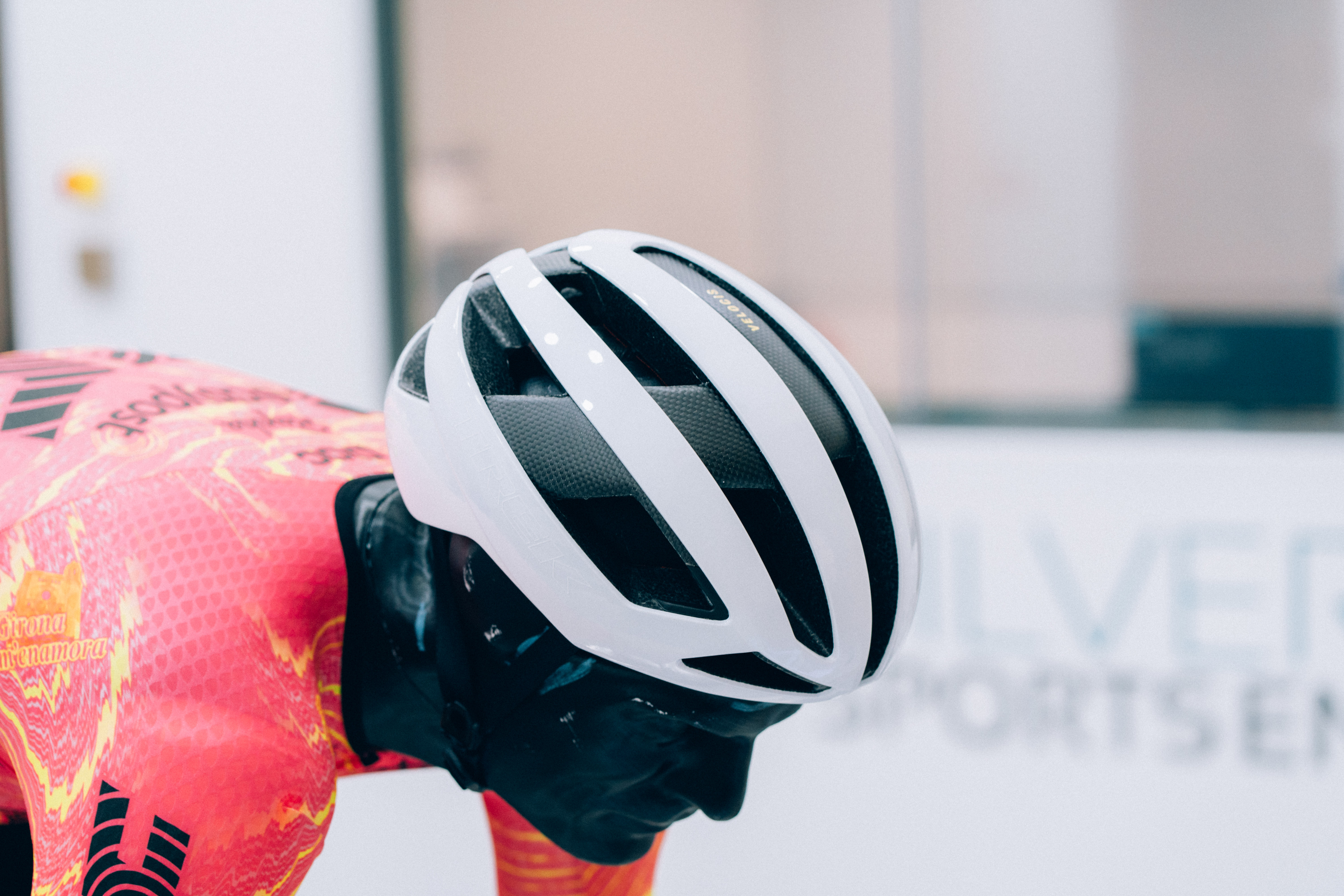 A close up of helmets being tested in the wind tunnel