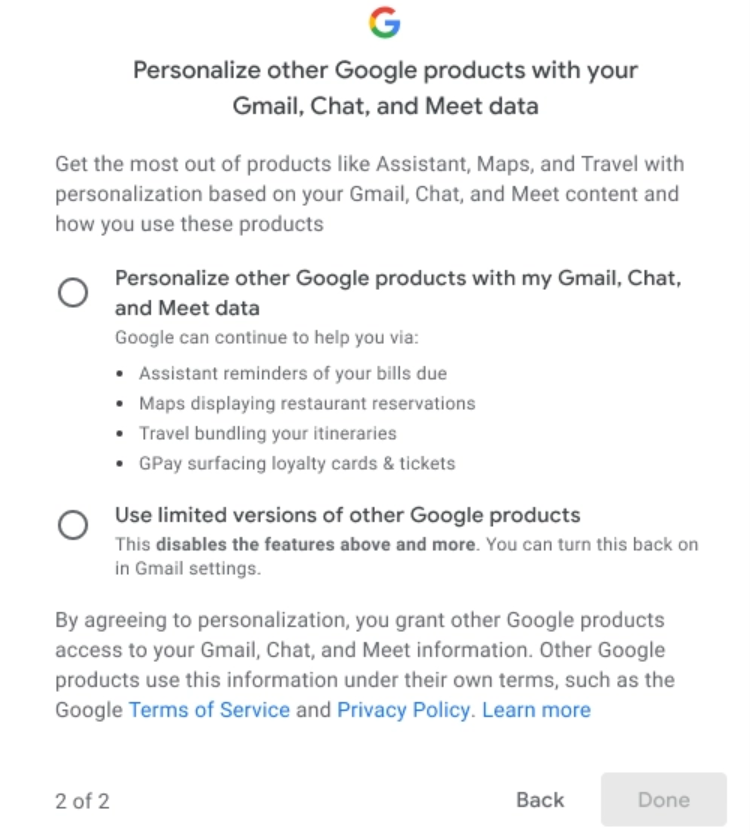 New Gmail smart features 