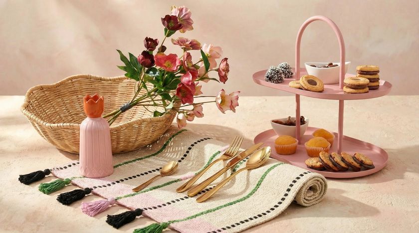A collage of products arranged neatly on a table