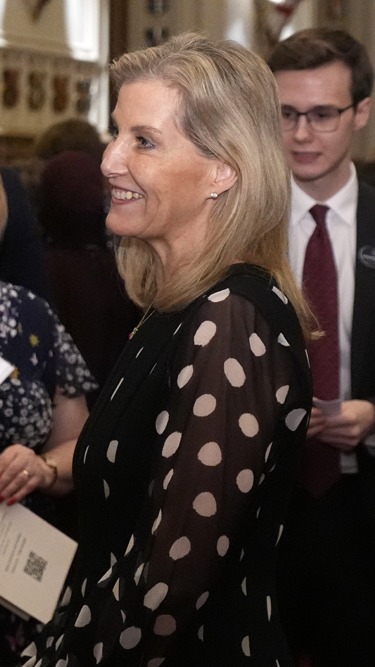 Sophie, Duchess of Edinburgh speaks with guests during a reception to highlight the inspirational work of paid and unpaid carers at Windsor Castle on February 11, 2026
