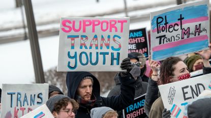 St. Paul, Minnesota. March 6, 2022. Because the attacks against transgender kids are increasing across the country Minneasotans hold a rally at the capitol to support trans kids in Minnesota, Texas, and around the country. (Photo by: Michael Siluk/UCG/Universal Images Group via Getty Images)