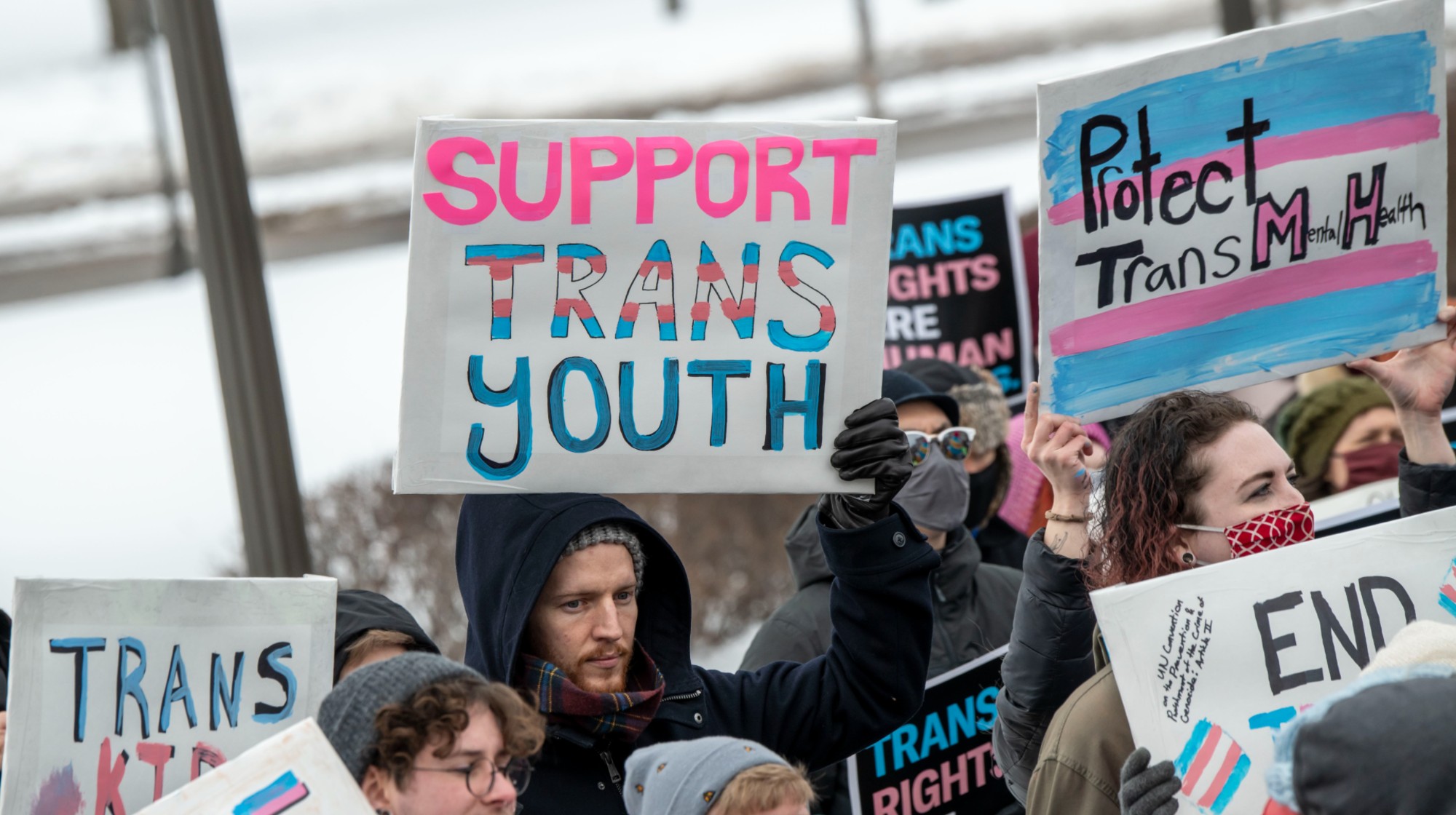 St. Paul, Minnesota. March 6, 2022. Because the attacks against transgender kids are increasing across the country Minneasotans hold a rally at the capitol to support trans kids in Minnesota, Texas, and around the country. (Photo by: Michael Siluk/UCG/Universal Images Group via Getty Images)