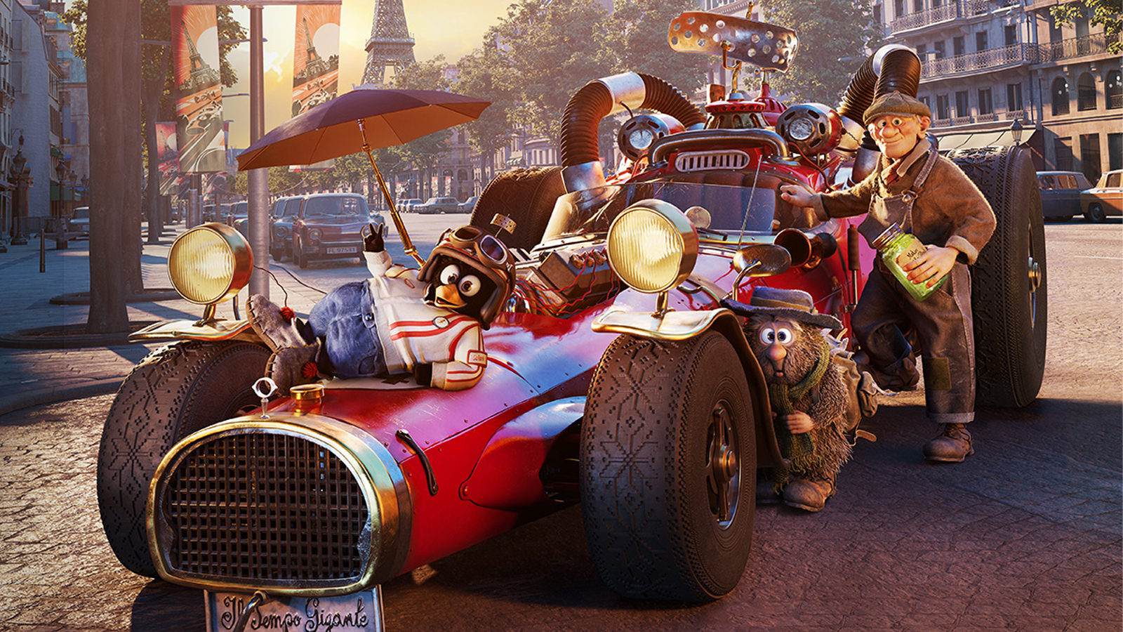 Steampunk like cars race in Paris and a desert