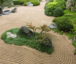 Zen garden with raked gravel