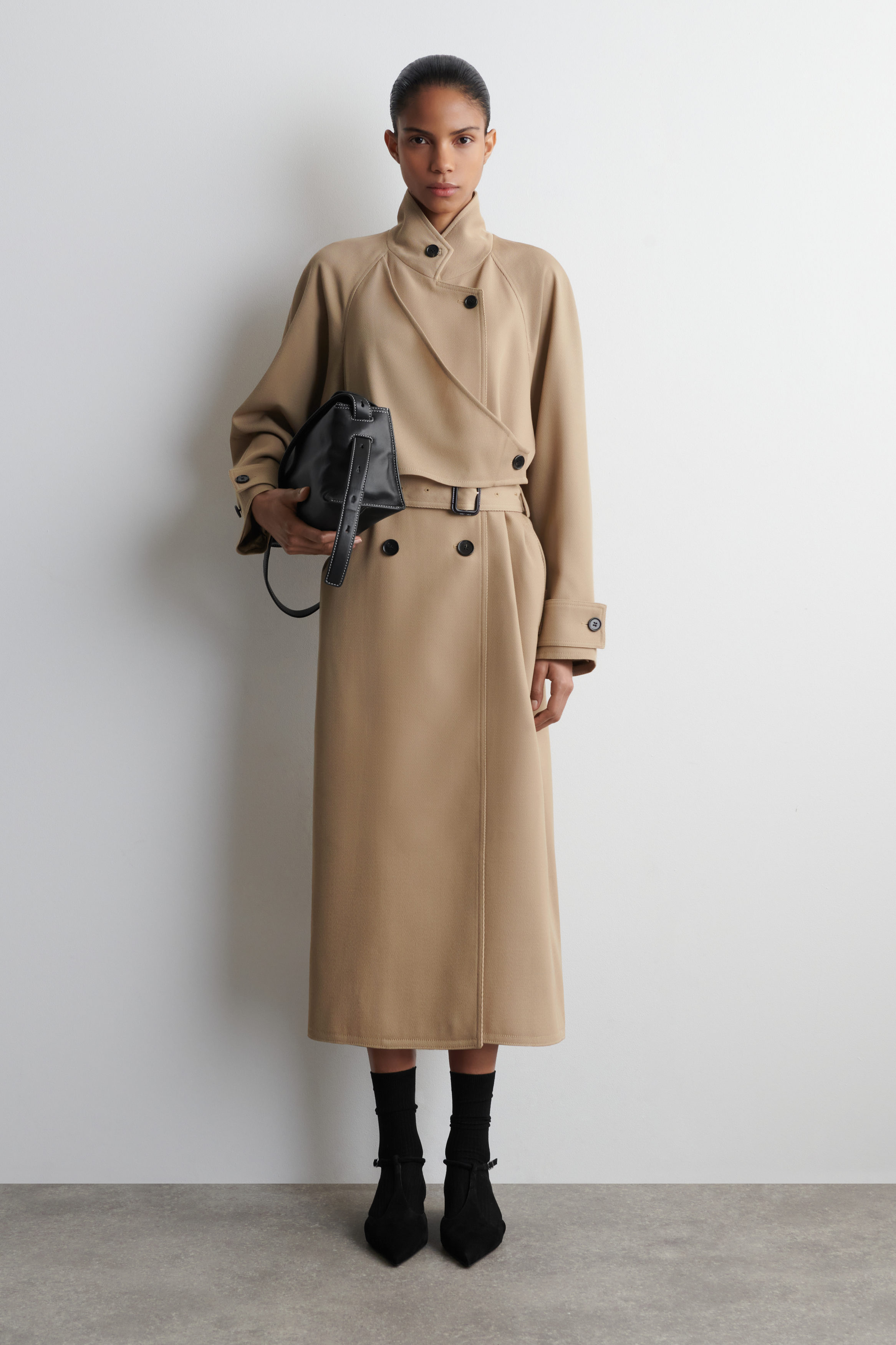 Wrap-Over Wool-Twill Trench Coat