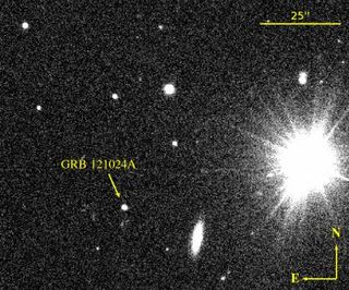 Scientists observed circularly polarized light from gamma-ray burst 121024A, as seen on the day of burst by the European Southern Observatory's Very Large Telescope (VLT) in Chile. Only a week later the source had faded completely.