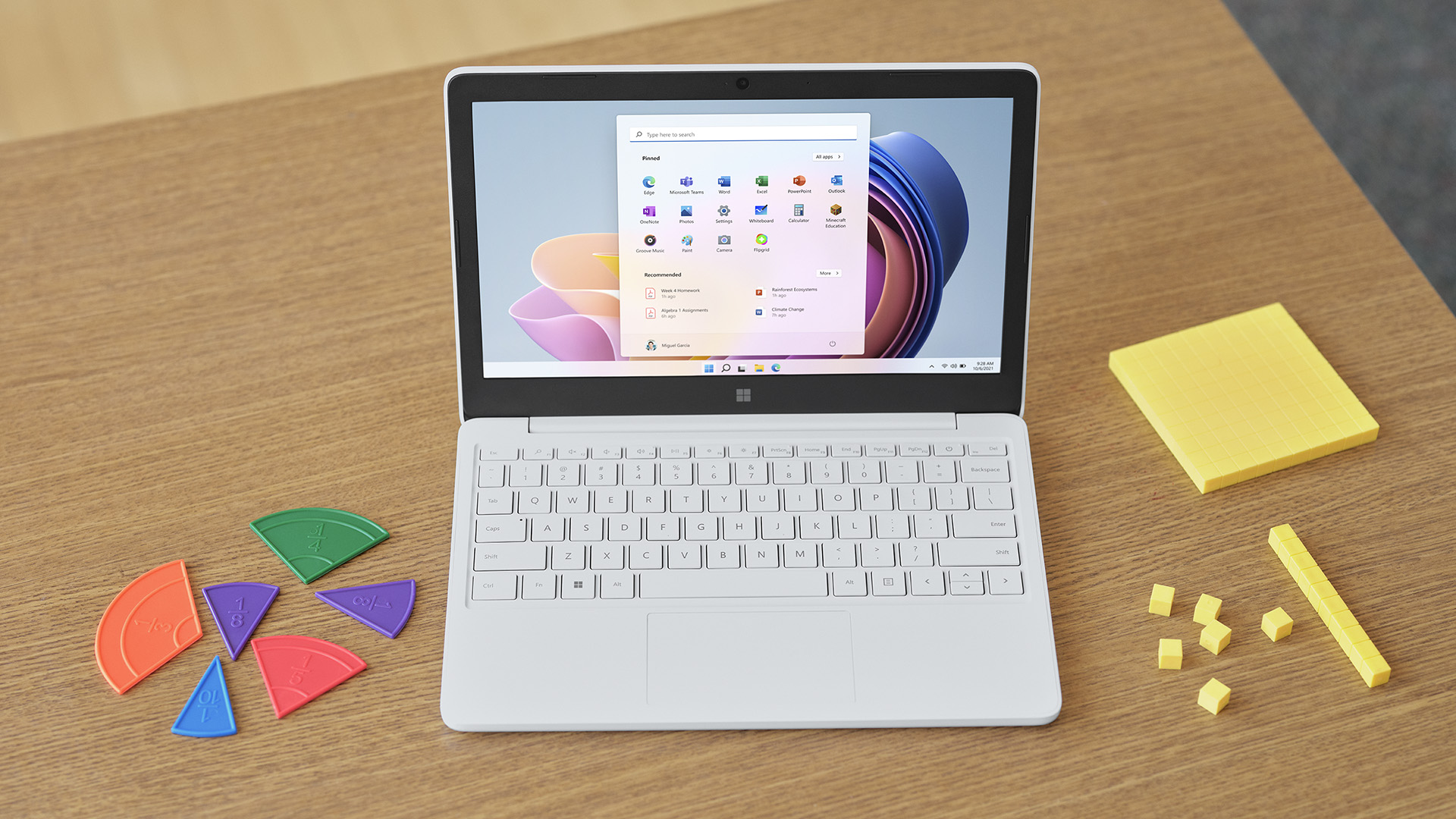 Microsoft Surface Laptop SE placed on a school desk