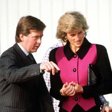 A split image of Ken Wharfe talking to Princess Diana