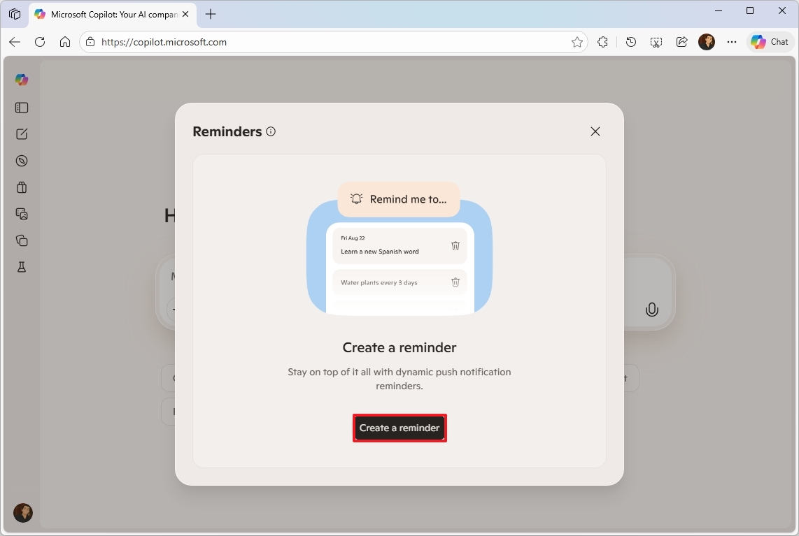 Copilot Reminders list