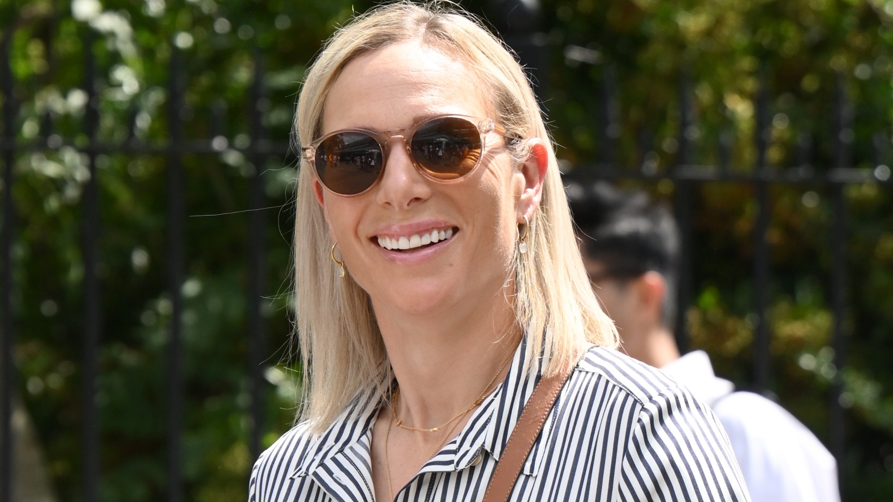 Zara Tindall attends day ten of the Wimbledon Tennis Championships at the All England Lawn Tennis and Croquet Club on July 12, 2023