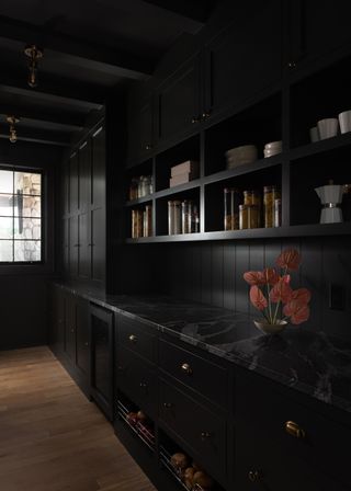 an all black small pantry