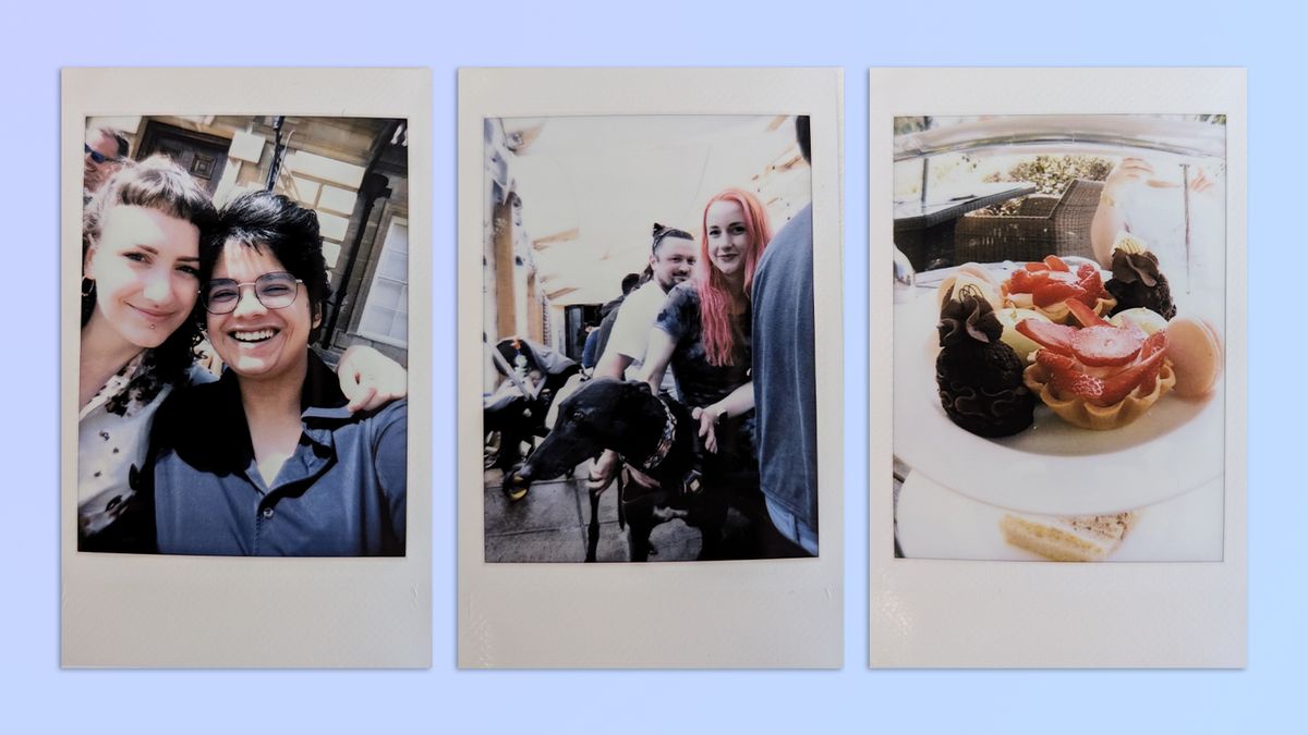 A compilation of photos taken with a matcha green Fujifilm Instax mini LiPlay 2-in-1 camera