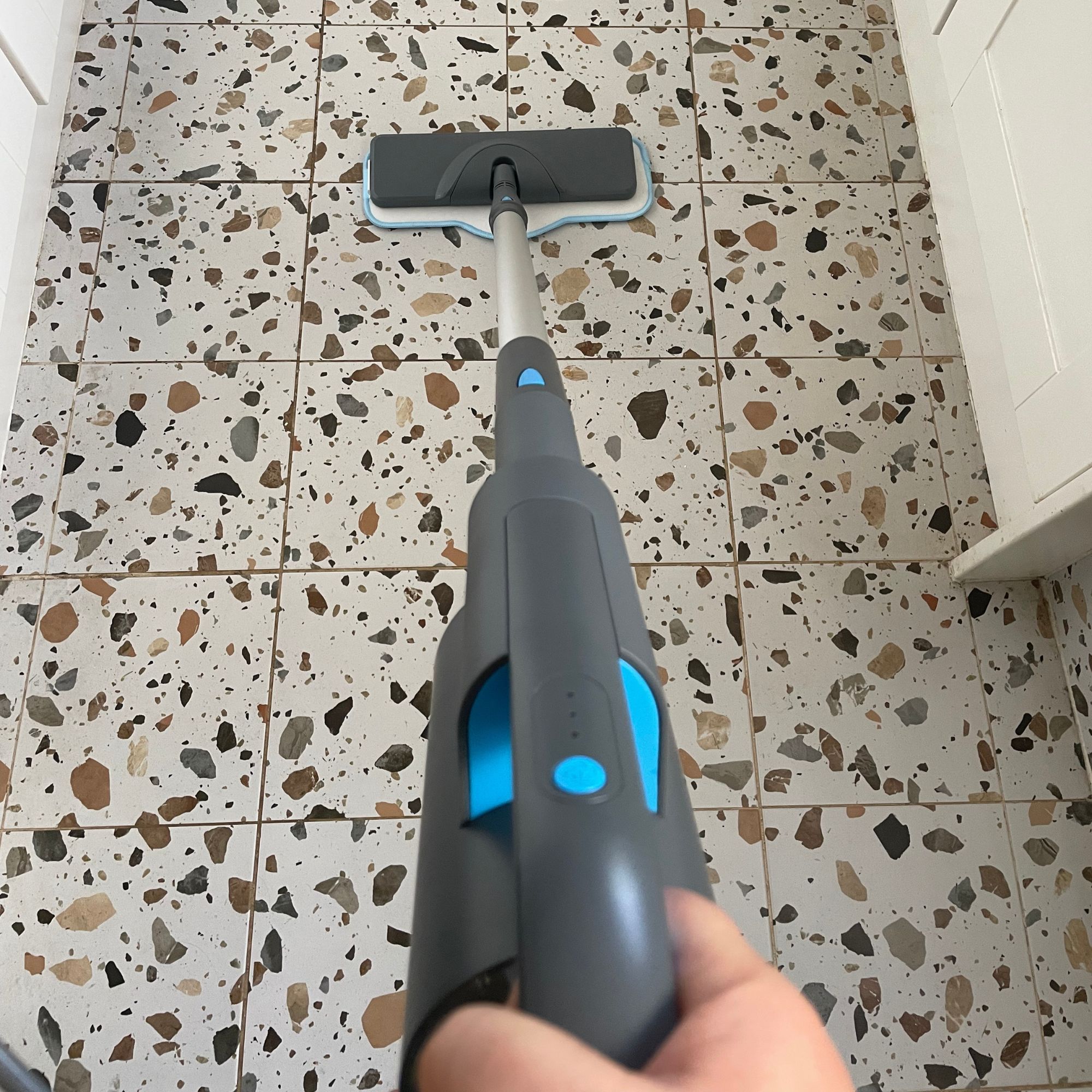 Using the Minky Opti-Clean Steam Cleaner mop on terazzo tiled floor