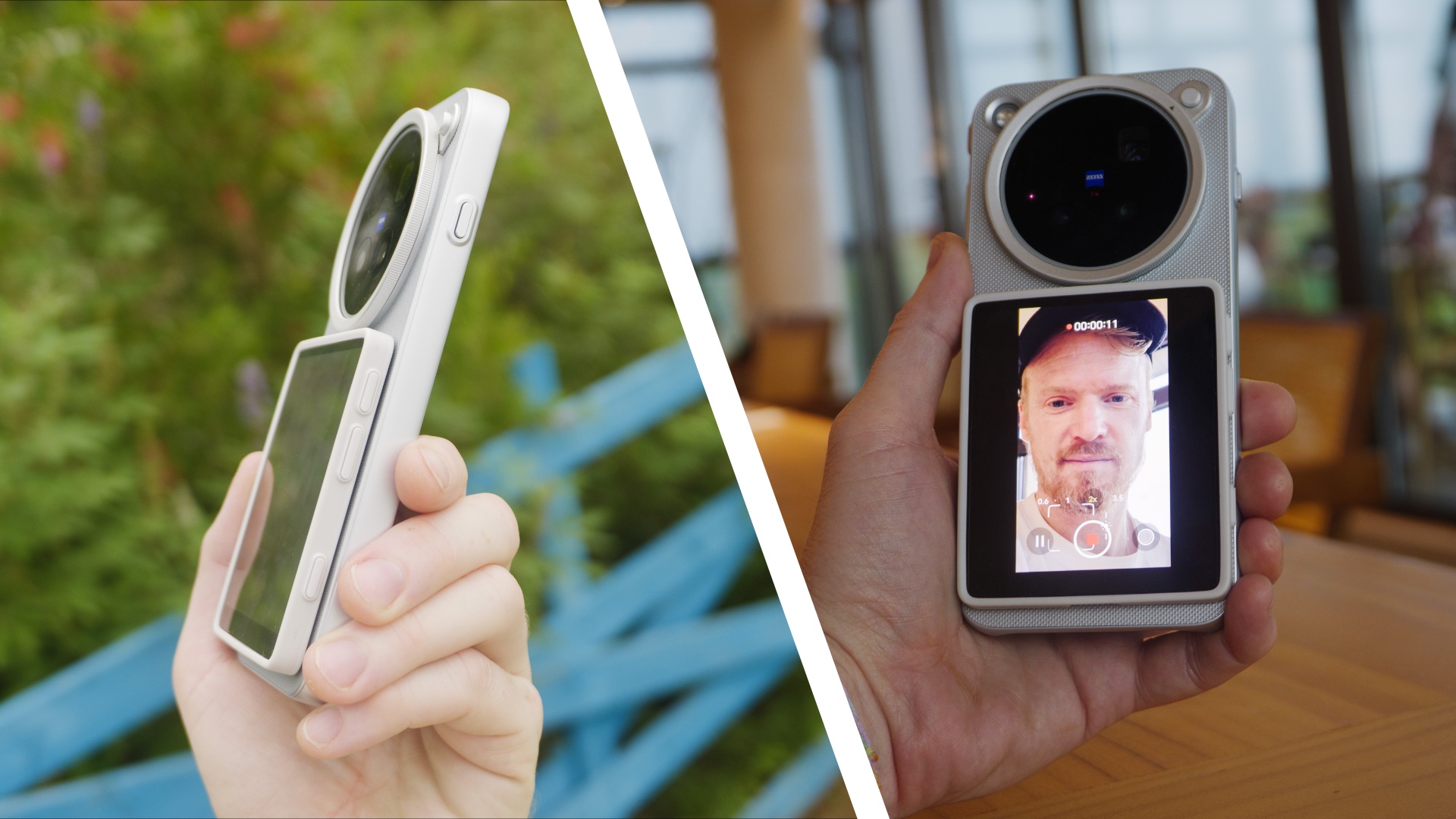 The Vivo selfie screen attached to a Vivo X500 Pro Max phone , in user's hand