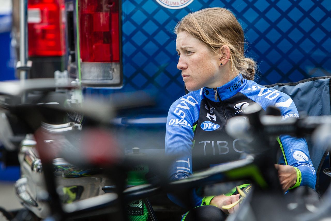 Lauren Stephens (TIBCO) gets ready for today's time trial