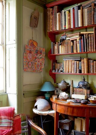 Vintage books displayed in a home office