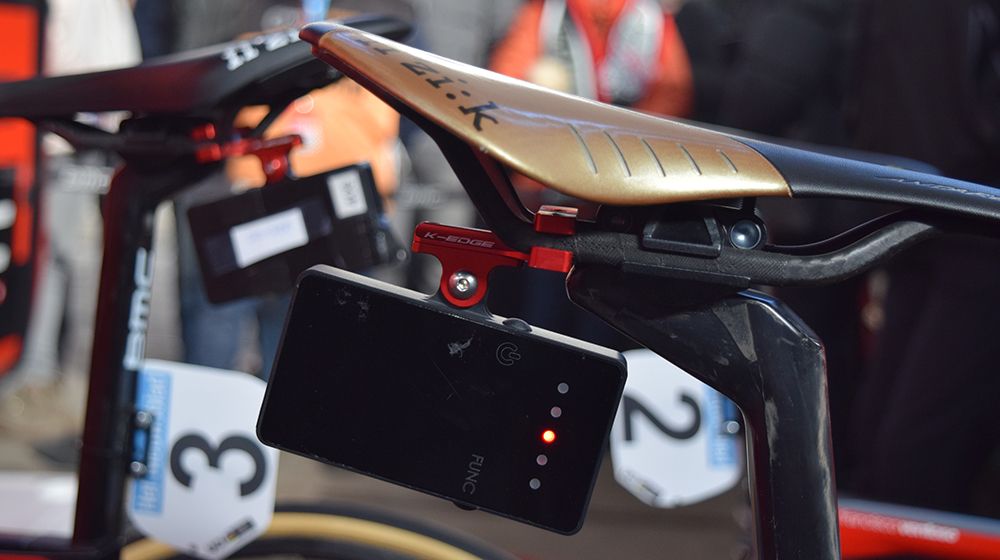 A seat mount from K-Edge holds the race data transmitter