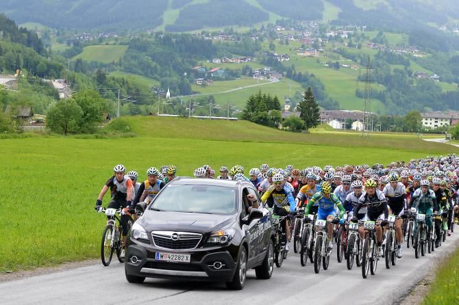 The start of stage 3 of the AlpenTour Trophy