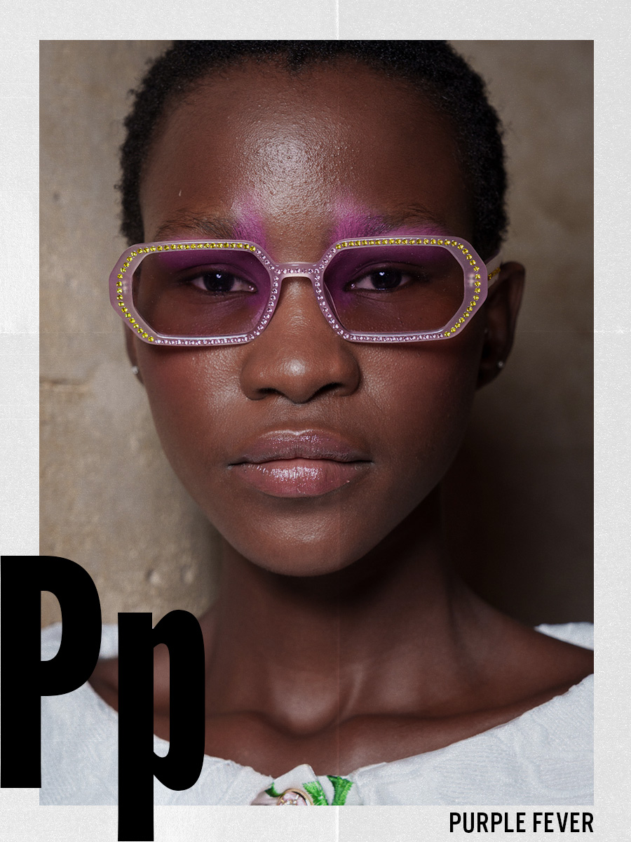 Shuting Qiu spring/summer 2026 beauty look featuring purple makeup