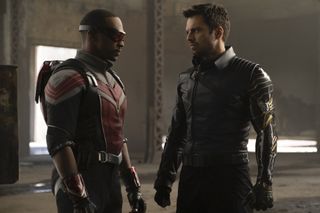Anthony Mackie and Sebastian Stan suited up as The Falcon And The Winter Soldier